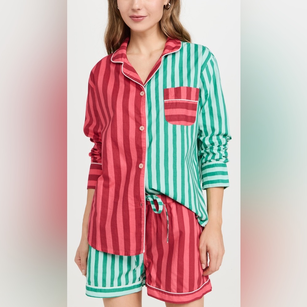 Printfresh Red And Green Striped Medium Pajama Se… - image 1